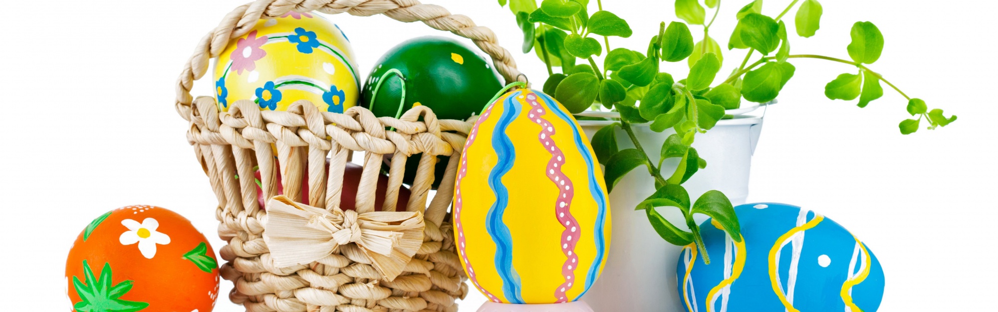 Easter Wicker Basket Eggs Plant