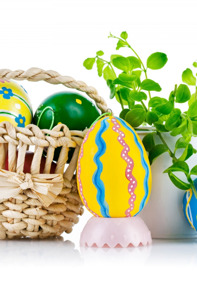 Easter Wicker Basket Eggs Plant