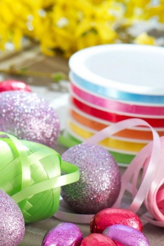 Eggs Easter Ribbons Table Foil Holiday