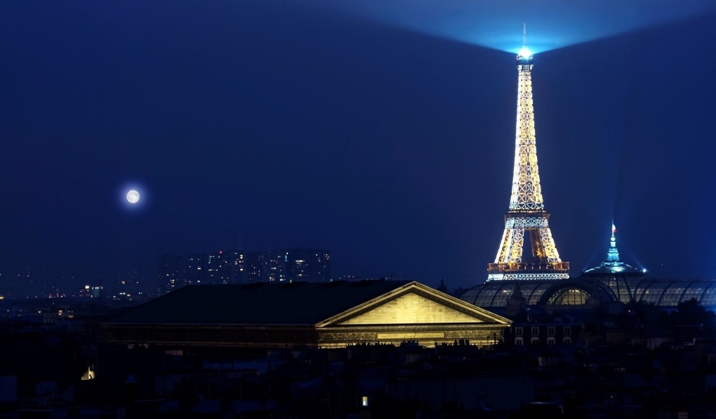 Eiffel Tower Paris Night Lights Buildings