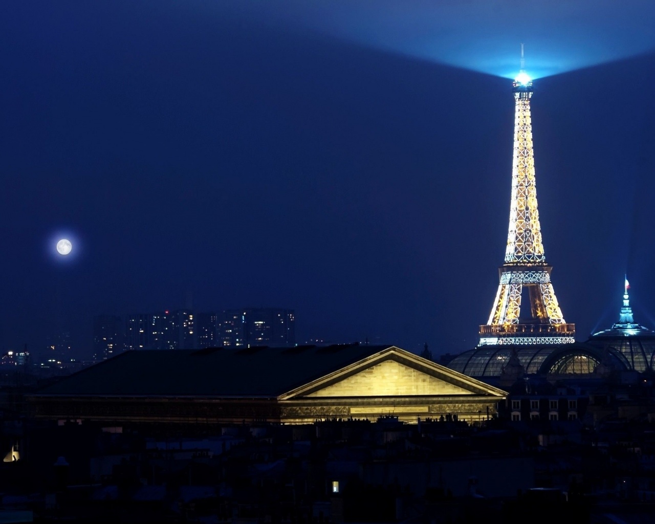 Eiffel Tower Paris Night Lights Buildings