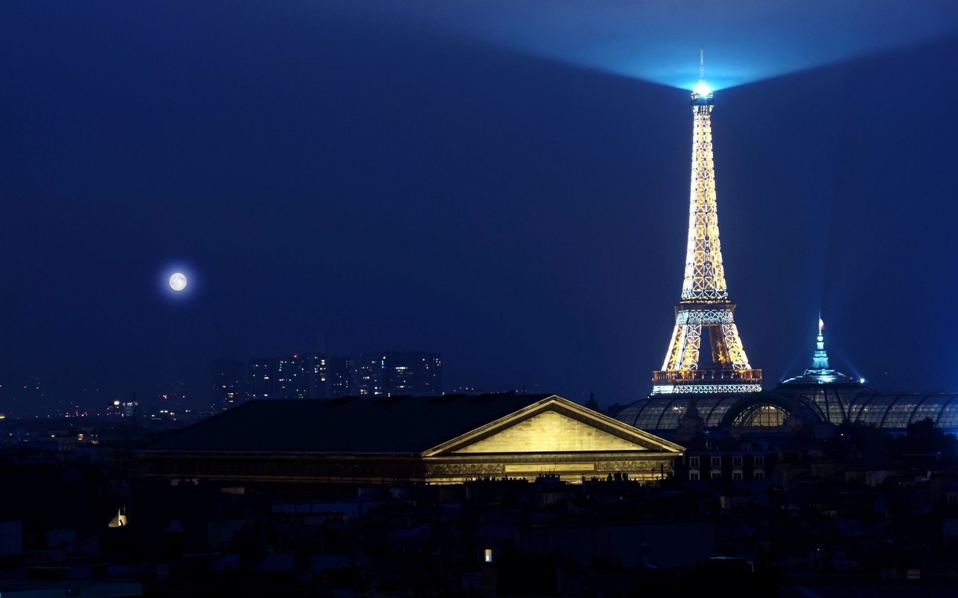 Eiffel Tower Paris Night Lights Buildings