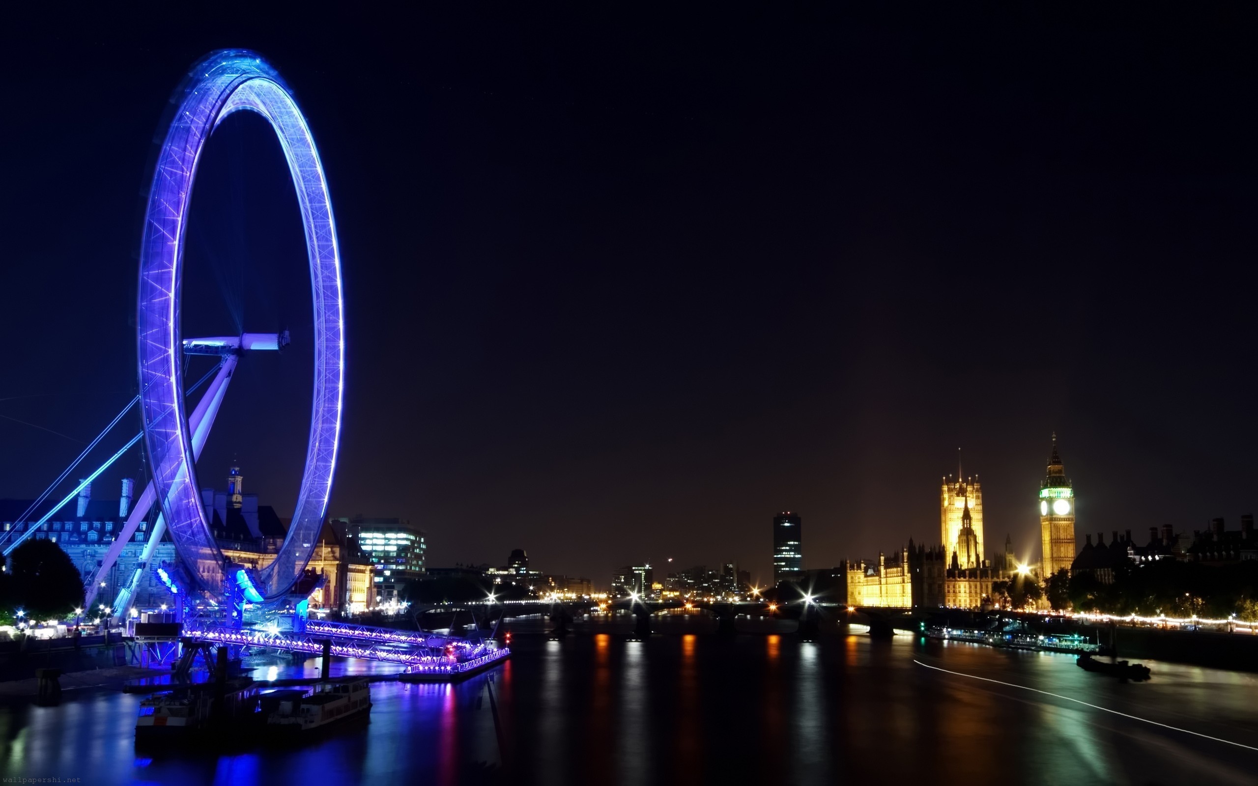 Eye Night Lights Ferris Wheel London England Great Britain Building River Thames Uk City Landscape