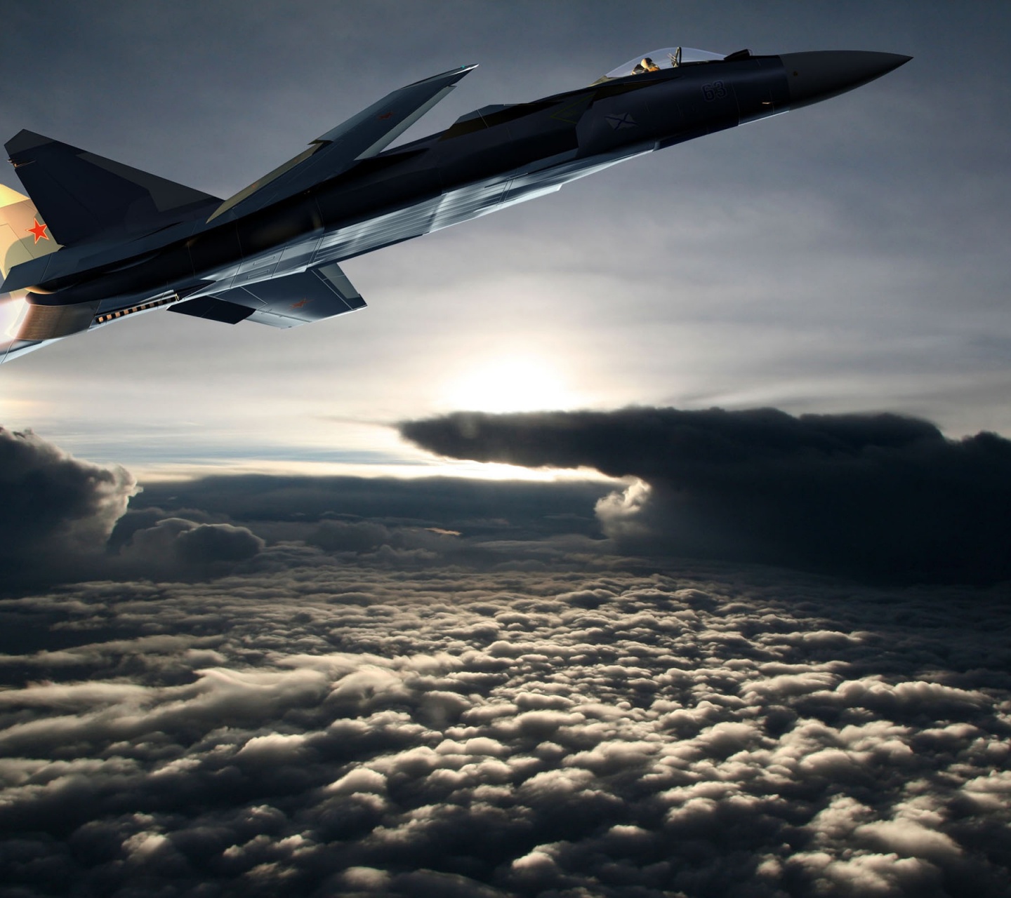 Fighter Aircraft Flying Out Of The Clouds