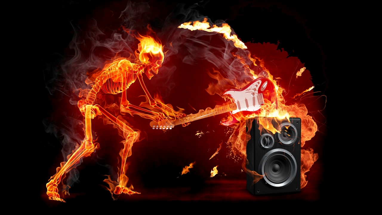 Fire Skeleton With A Guitar