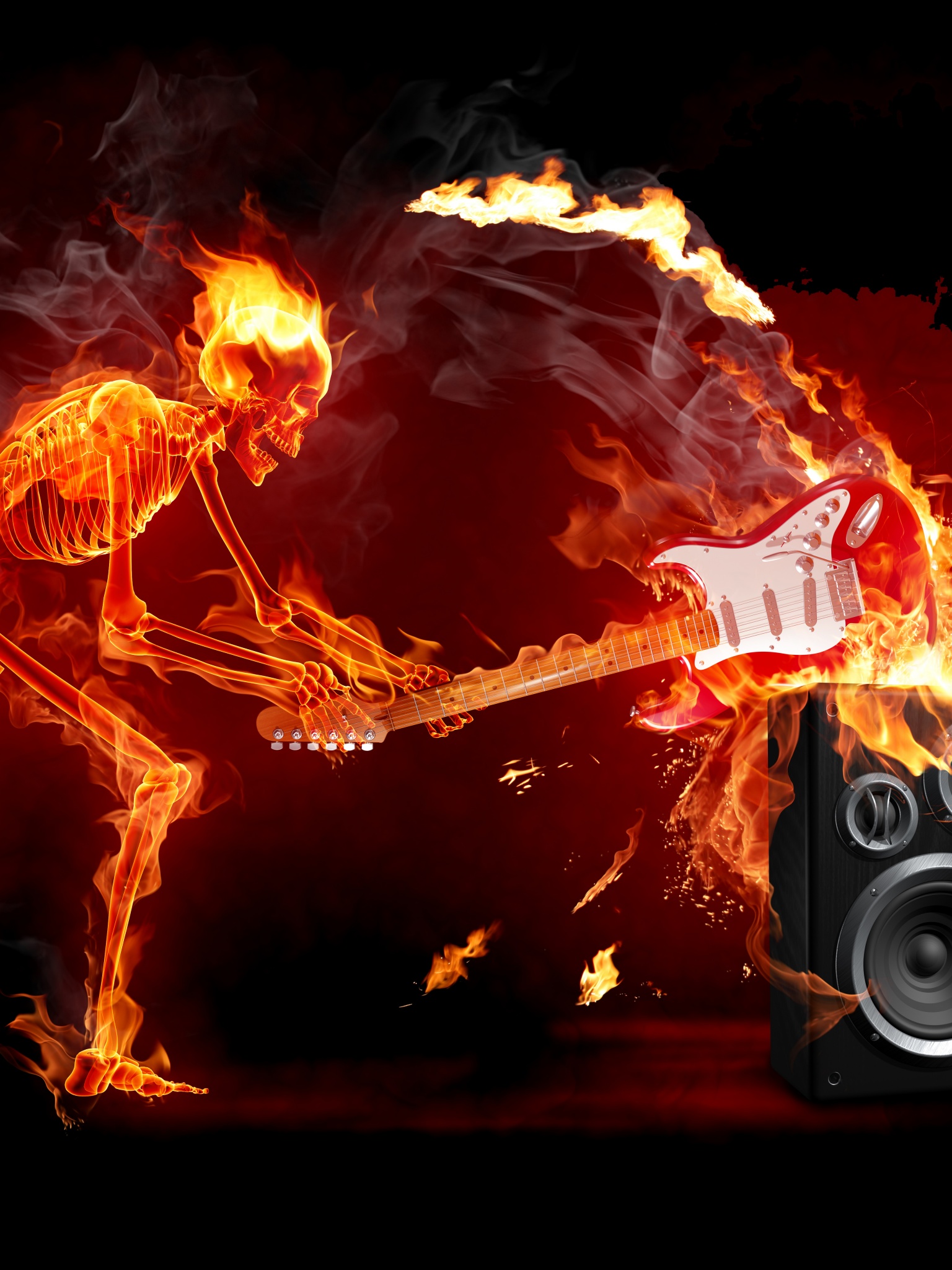 Fire Skeleton With A Guitar