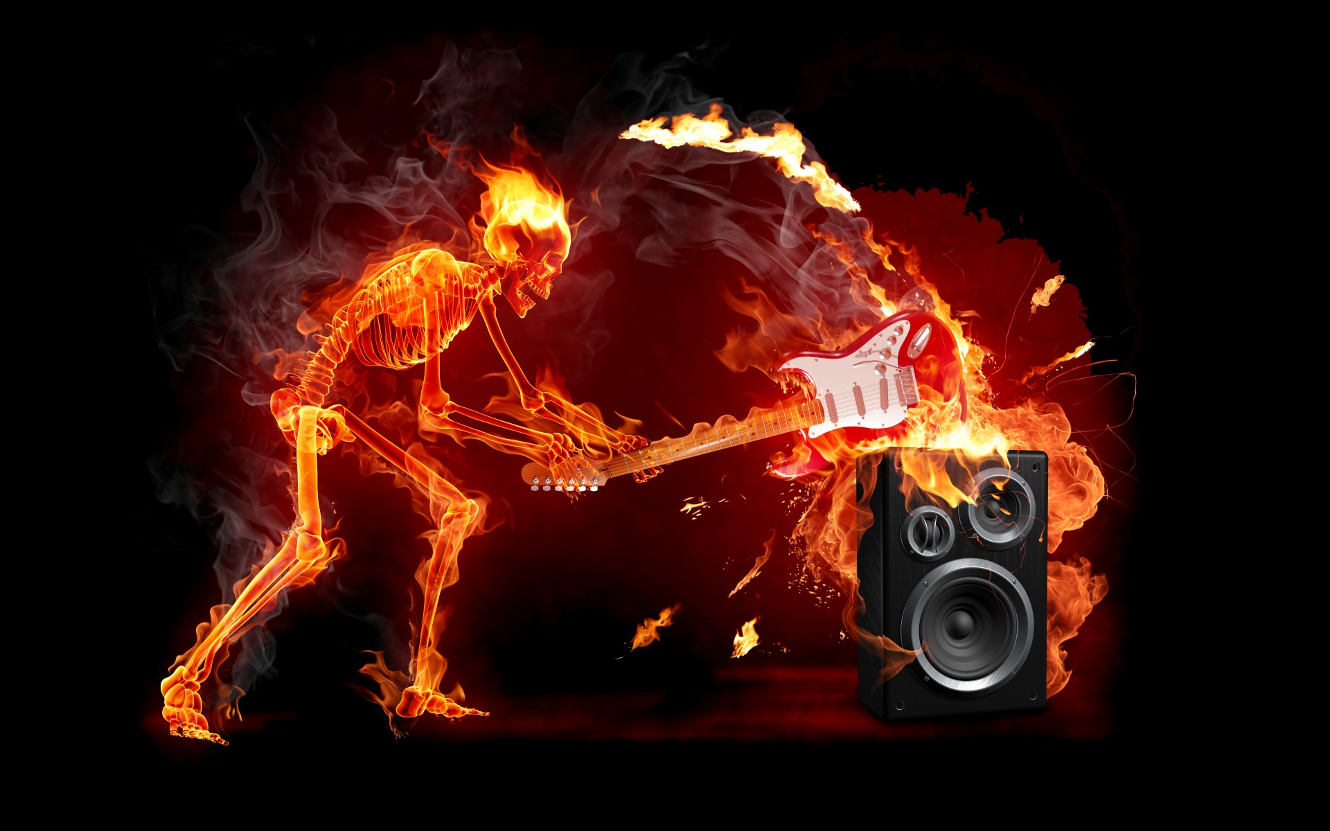 Fire Skeleton With A Guitar