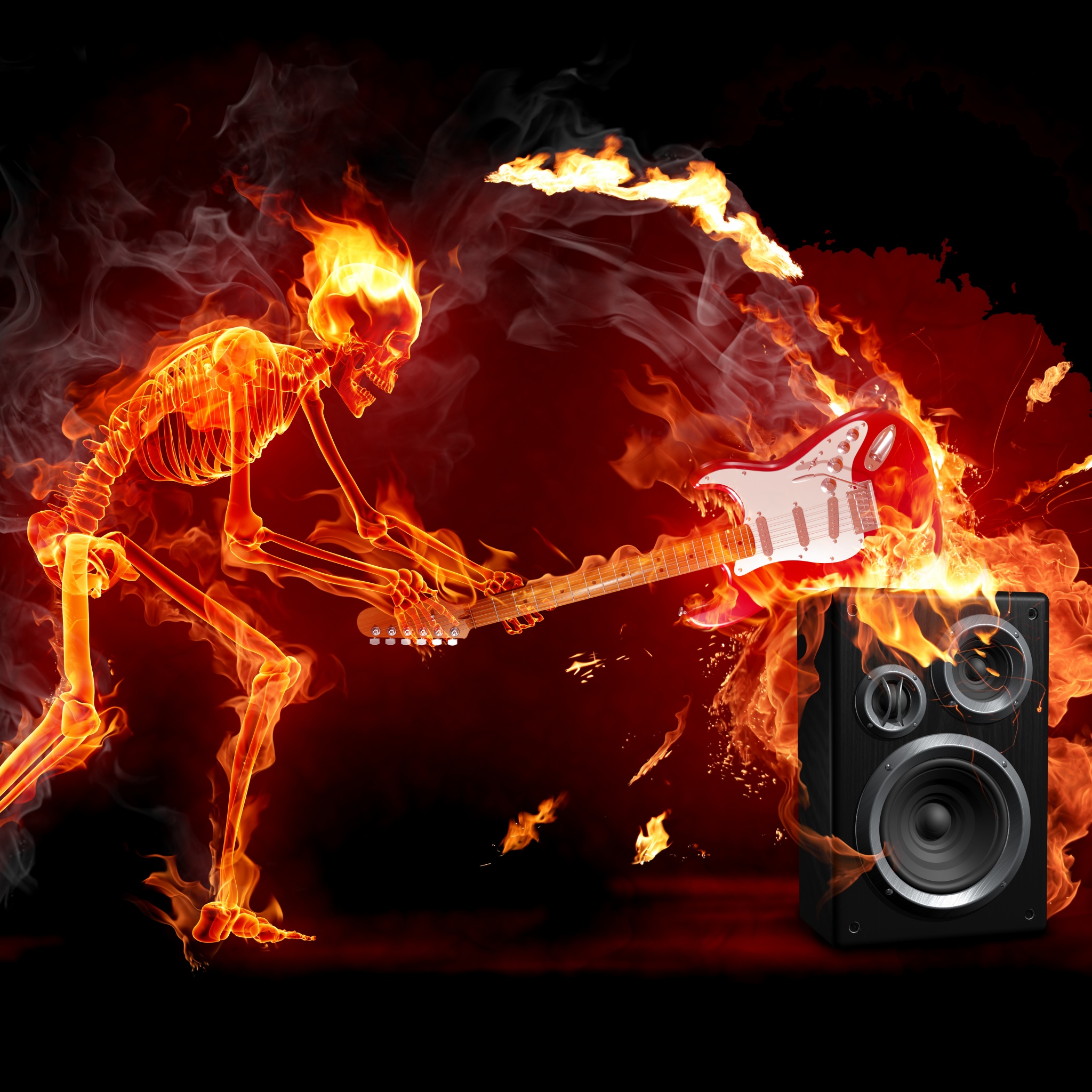 Fire Skeleton With A Guitar