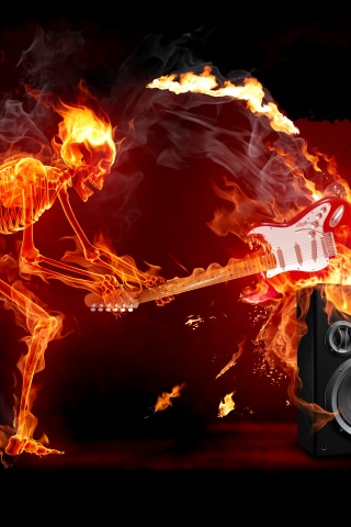 Fire Skeleton With A Guitar