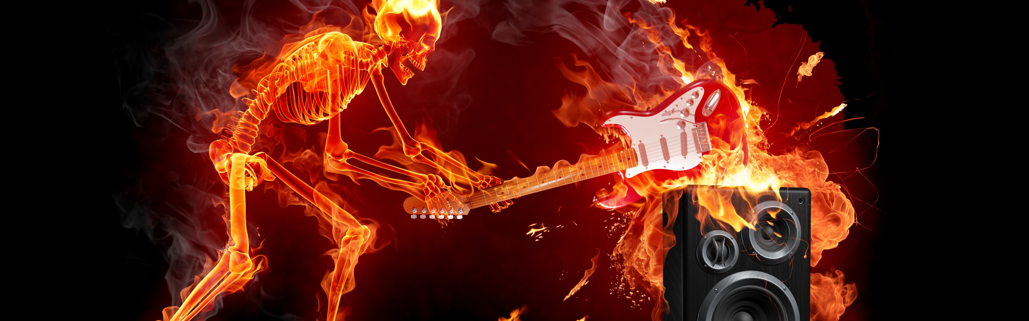 Fire Skeleton With A Guitar