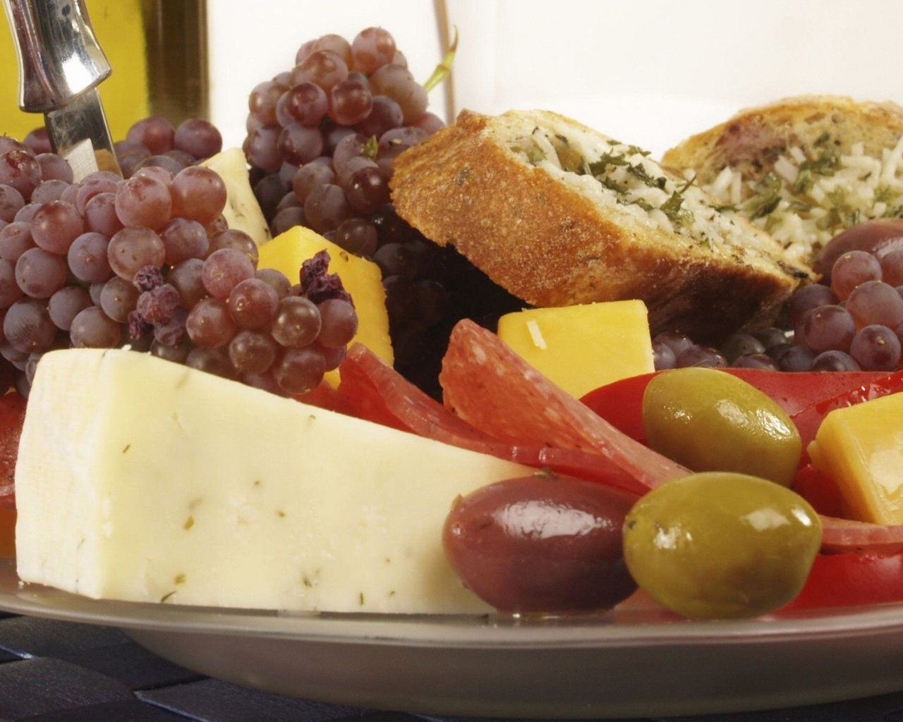 Food Cheese Bread Grapes Olives