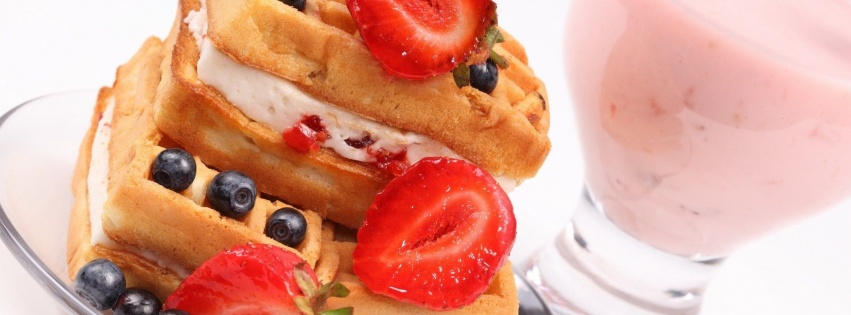 Food Waffles Cream Strawberries Blueberries