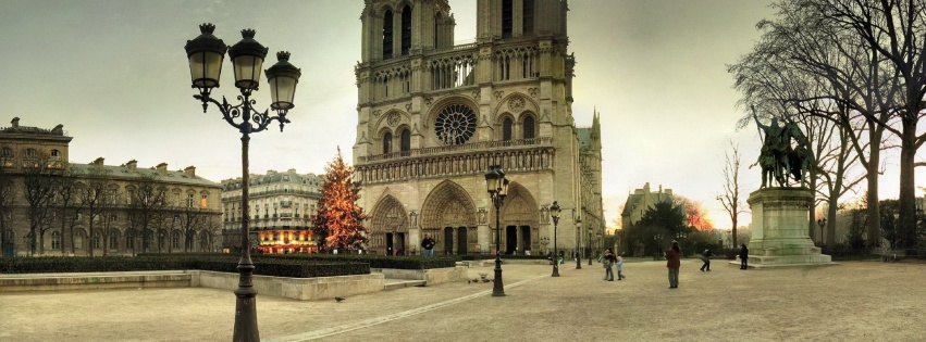 France Notre Dame De Paris Paris Tree Winter New Year Area Notre Dame Lights City Landscape