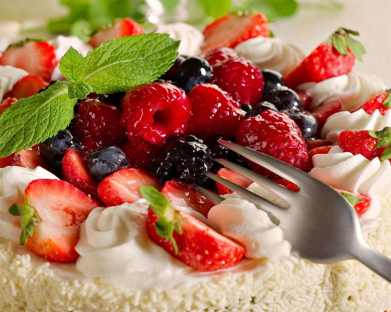 Fruit Food Cake Raspberry Strawberry And Fork