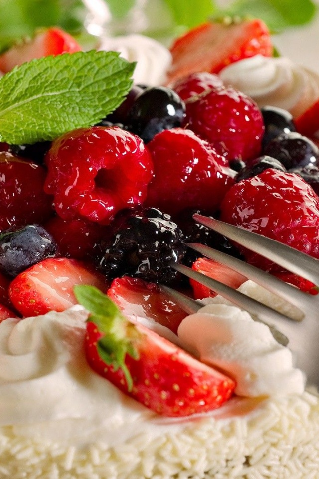 Fruit Food Cake Raspberry Strawberry And Fork