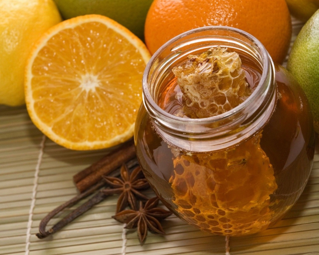 Fruits Food Jar Honey Limes Oranges Orange Slices Lemons