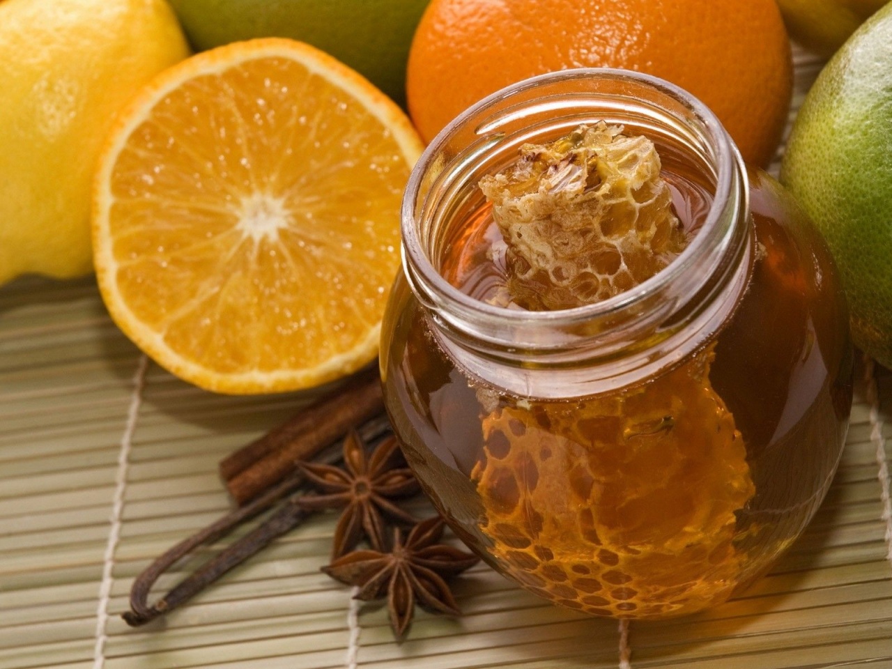 Fruits Food Jar Honey Limes Oranges Orange Slices Lemons