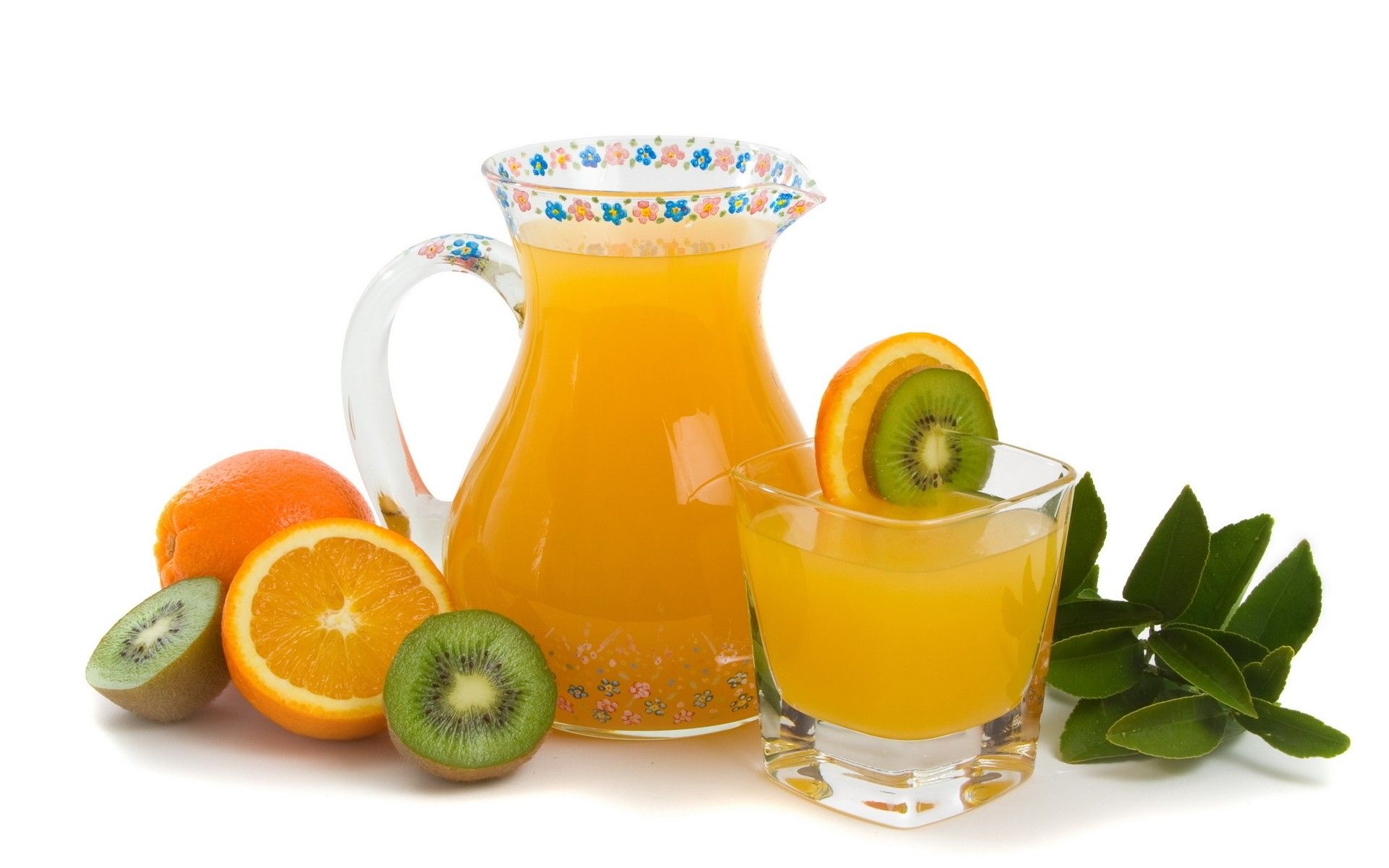 Fruits Food Kiwi Oranges White Background