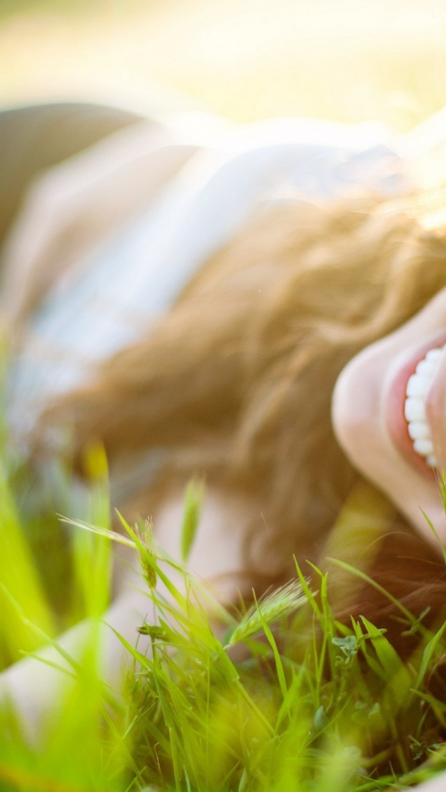 Girl Brunette Model Lying Grass Face