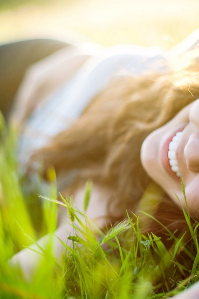 Girl Brunette Model Lying Grass Face