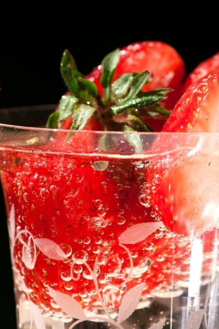 Glass Fruits Food Strawberries Drinks Black Background