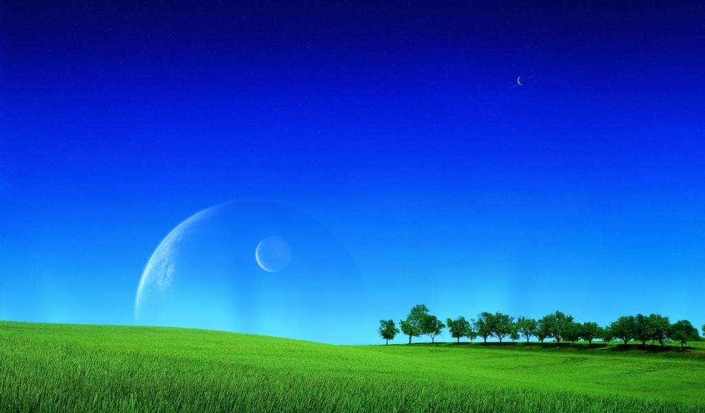 Grass Greens Field Lawn Sky Planets Space