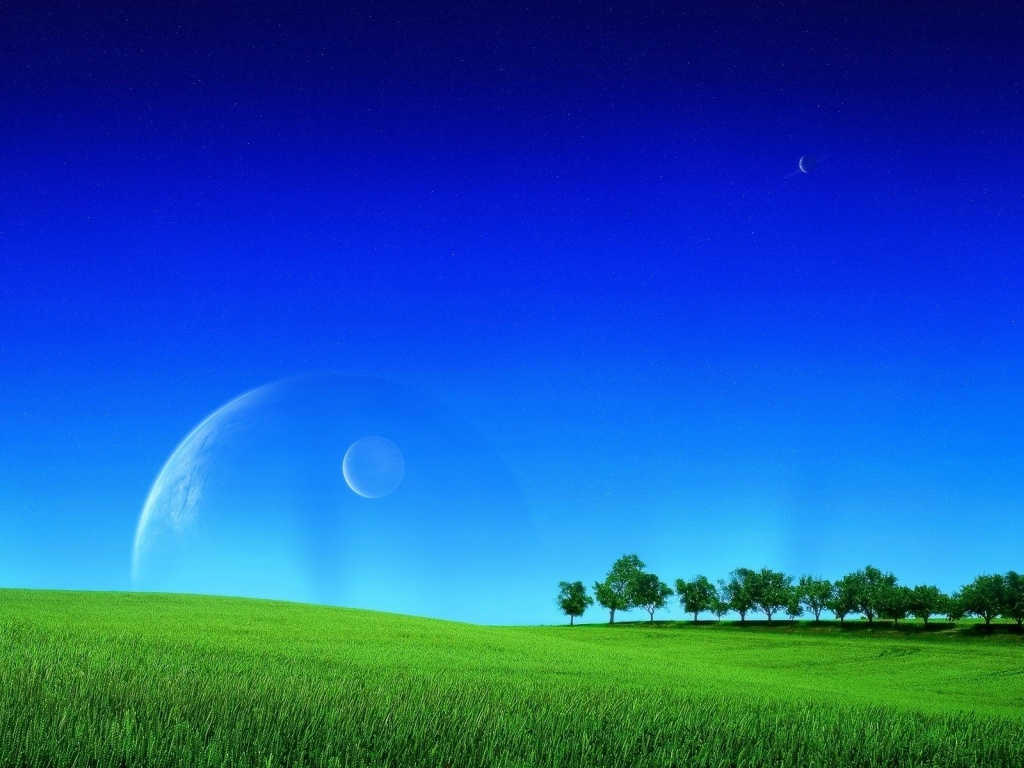 Grass Greens Field Lawn Sky Planets Space