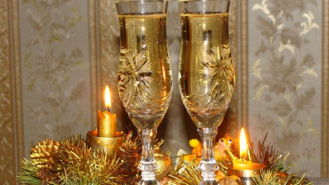 Holiday Champagne Candles Needles Thread New Year