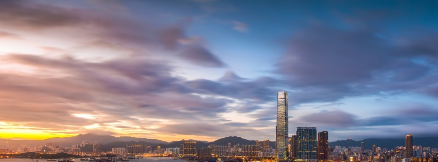 Hong Kong Evening Sunset Sky Clouds Bay Building Fires Port Metropolis City