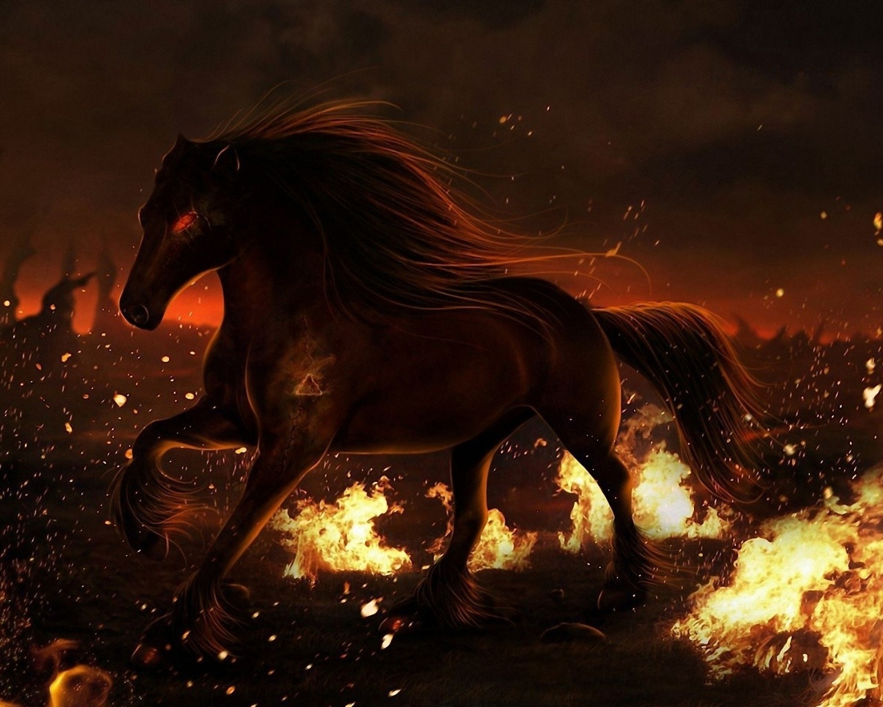 Horse Fire Field Eyes