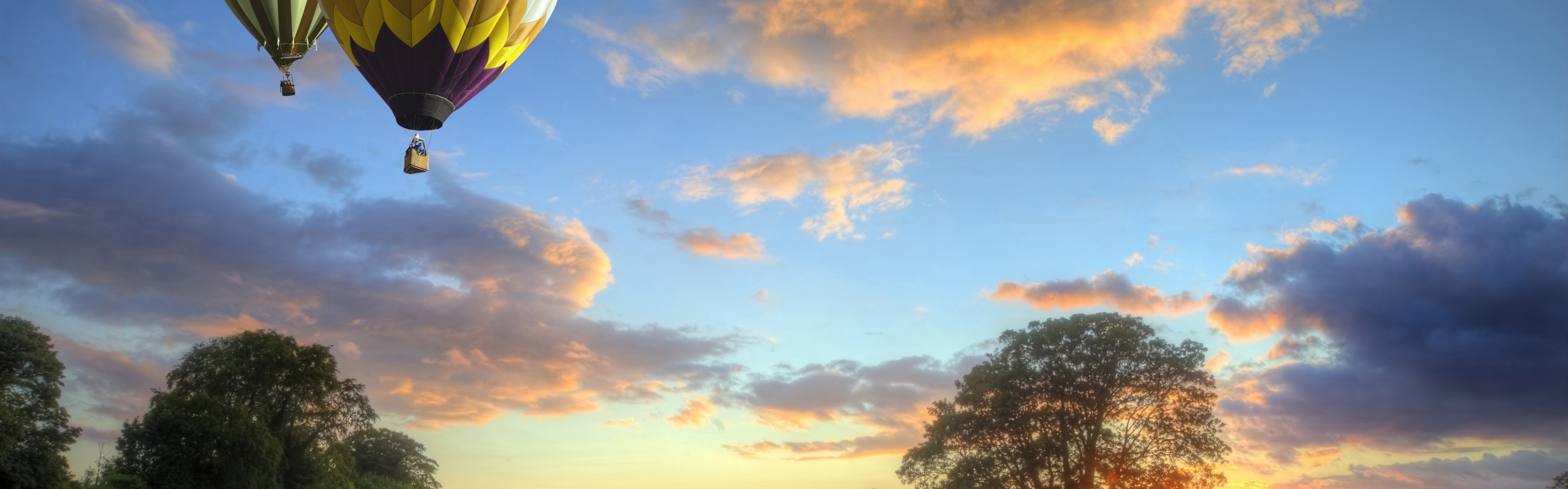 Hot Air Balloons Flying Over Land