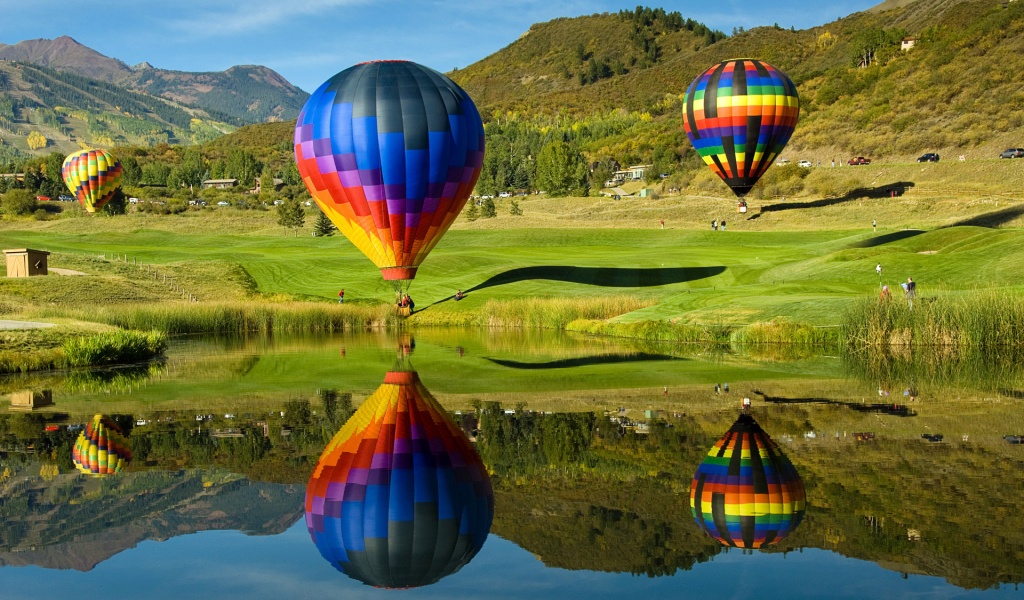 Hot Air Balloons Lake Reflection