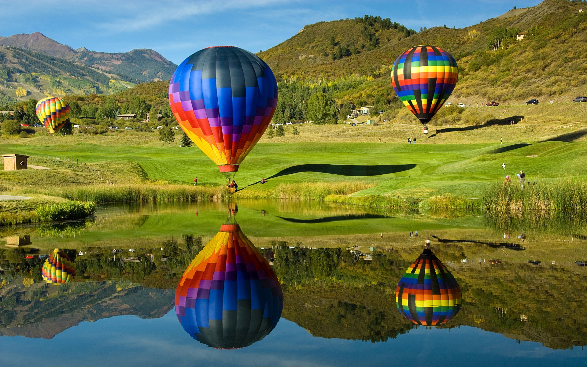 Hot Air Balloons Lake Reflection