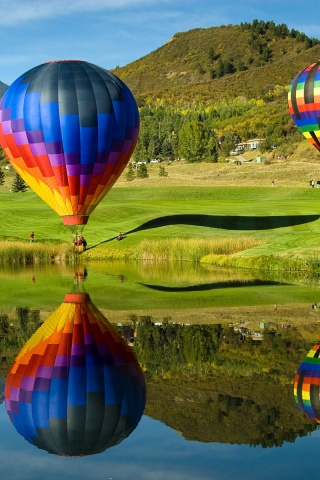 Hot Air Balloons Lake Reflection