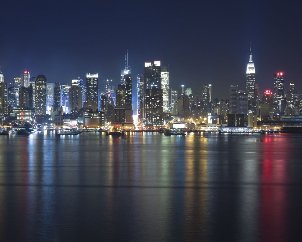 Hudson Lights Lights Night Reflections River Skyline