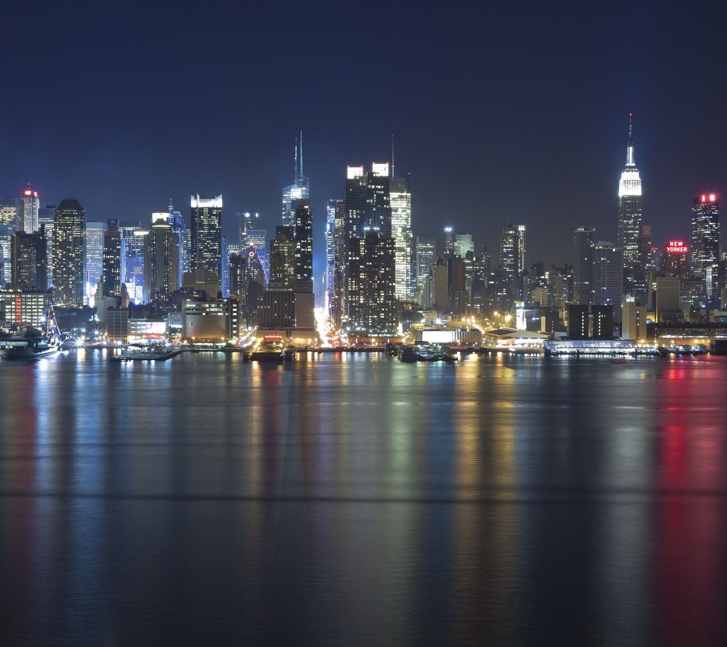 Hudson Lights Lights Night Reflections River Skyline