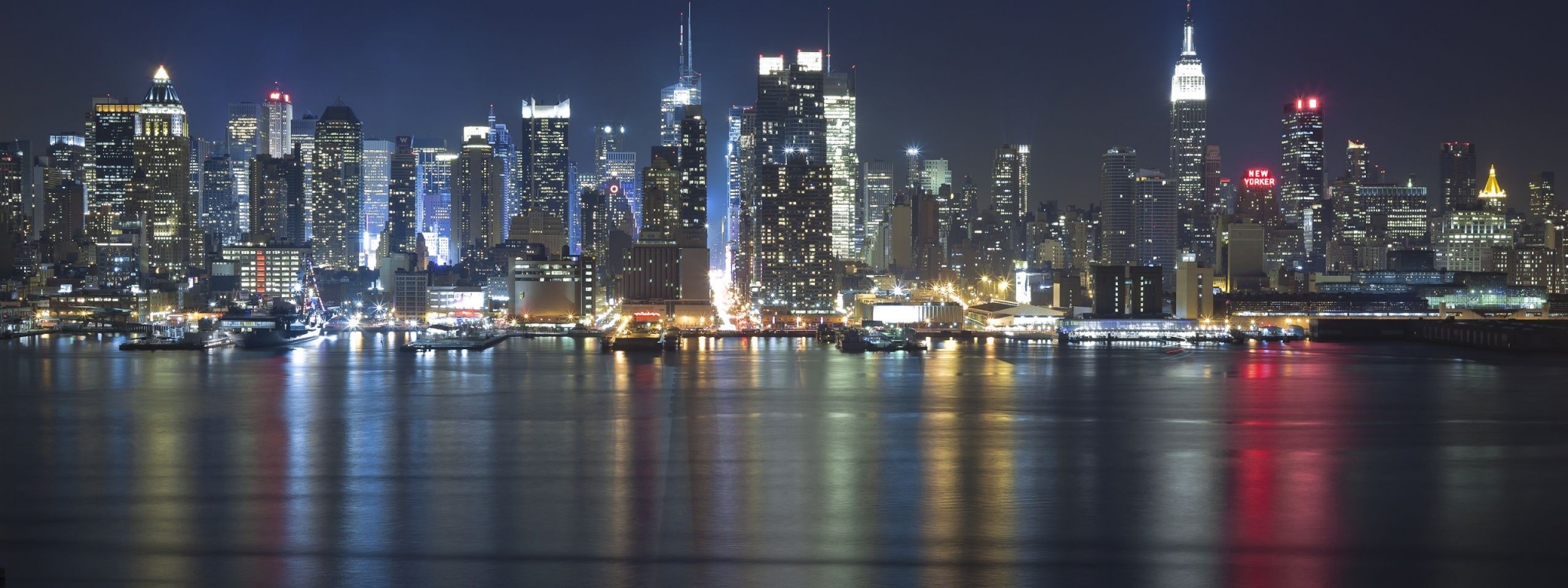 Hudson Lights Lights Night Reflections River Skyline