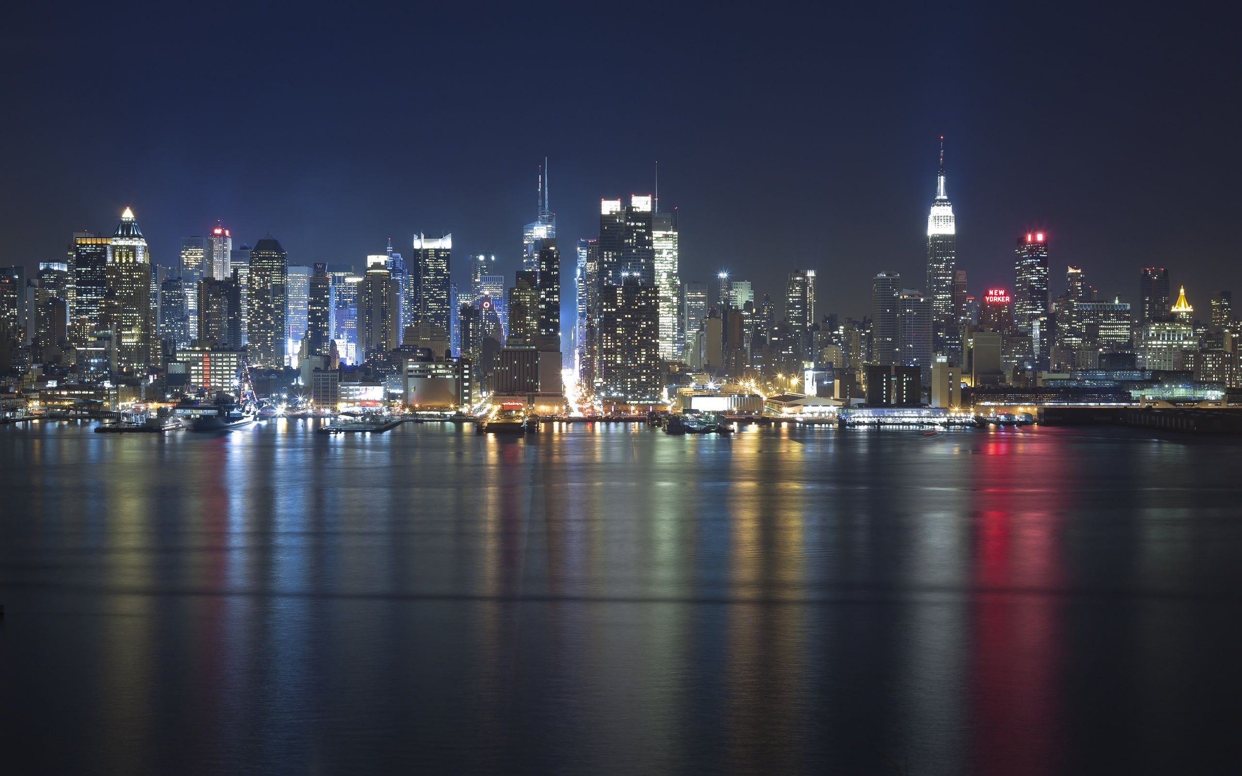 Hudson Lights Lights Night Reflections River Skyline