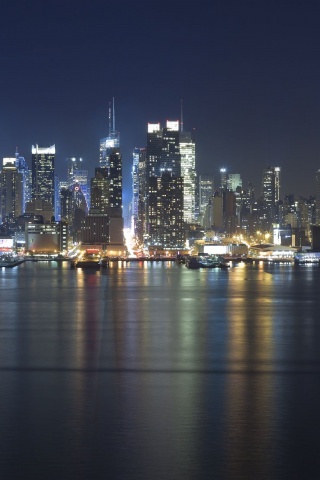 Hudson Lights Lights Night Reflections River Skyline