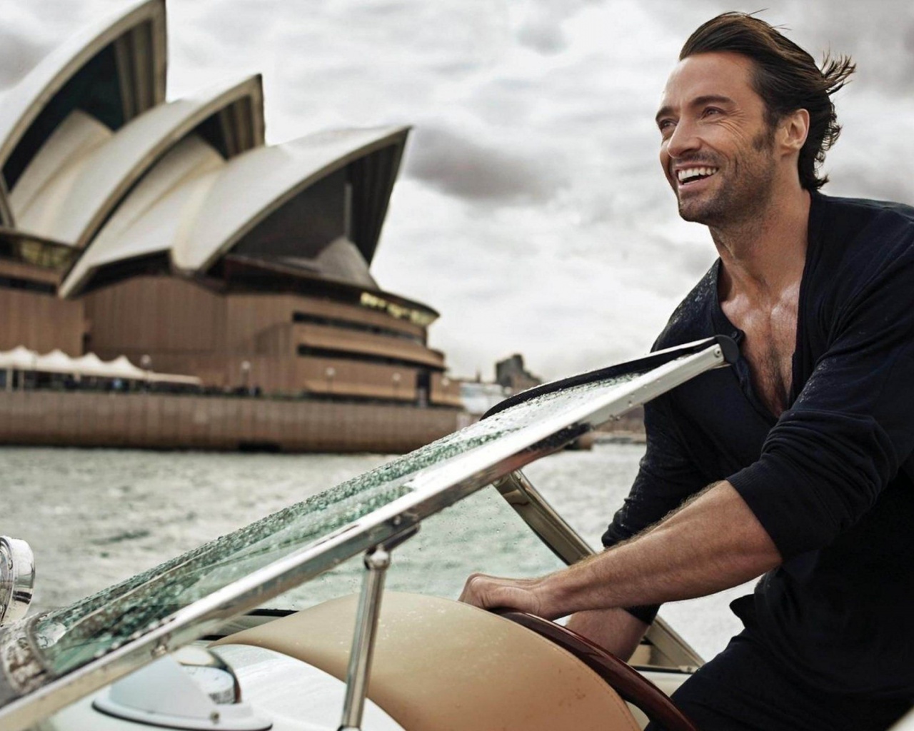 Hugh Jackman On A Boat In Sydney