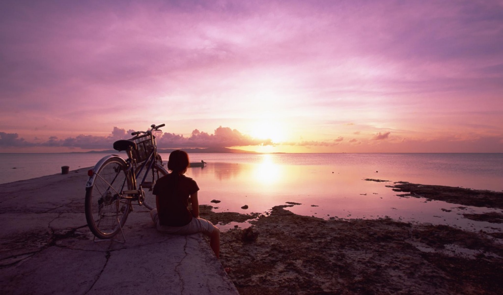 Japan Okinawa Coastal Sunset Evening Bicycle Nature Landscapes