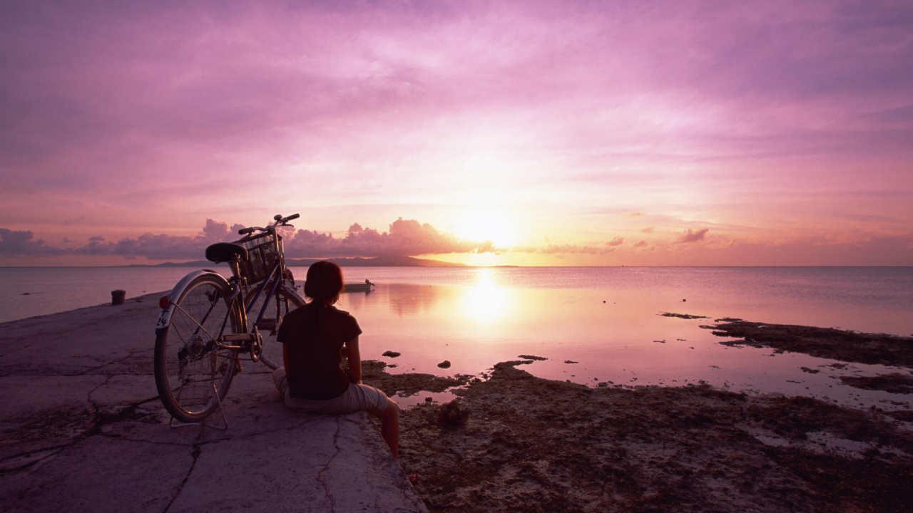 Japan Okinawa Coastal Sunset Evening Bicycle Nature Landscapes