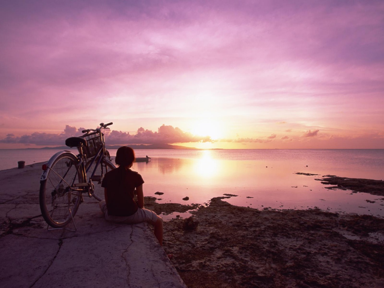 Japan Okinawa Coastal Sunset Evening Bicycle Nature Landscapes