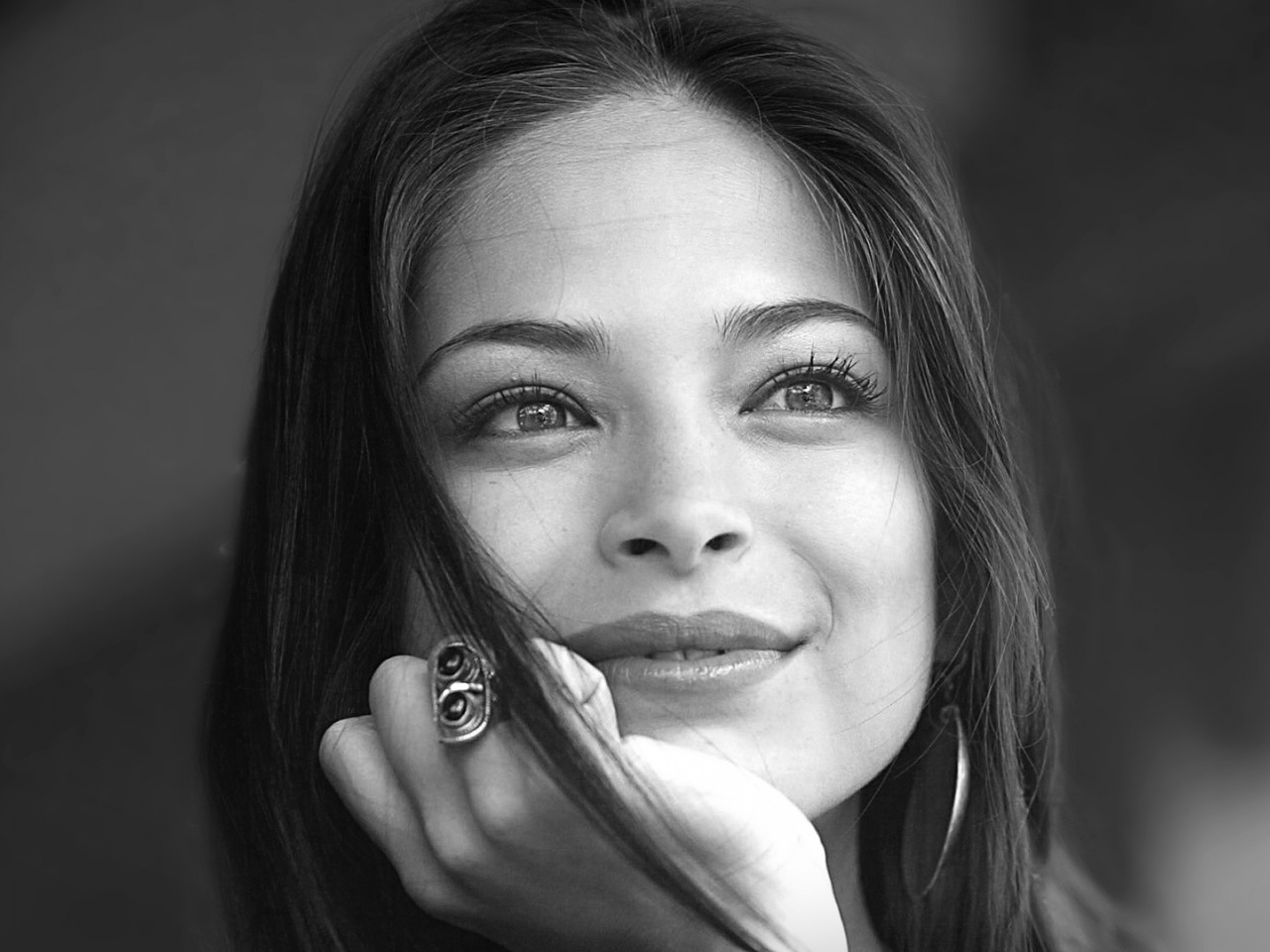 Kristin Kreuk Brunette Look Model Smile Black And White