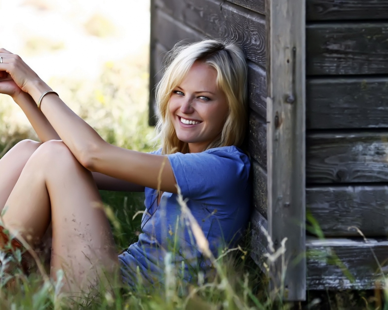 Malin Akerman Blonde Smile Grass Wall