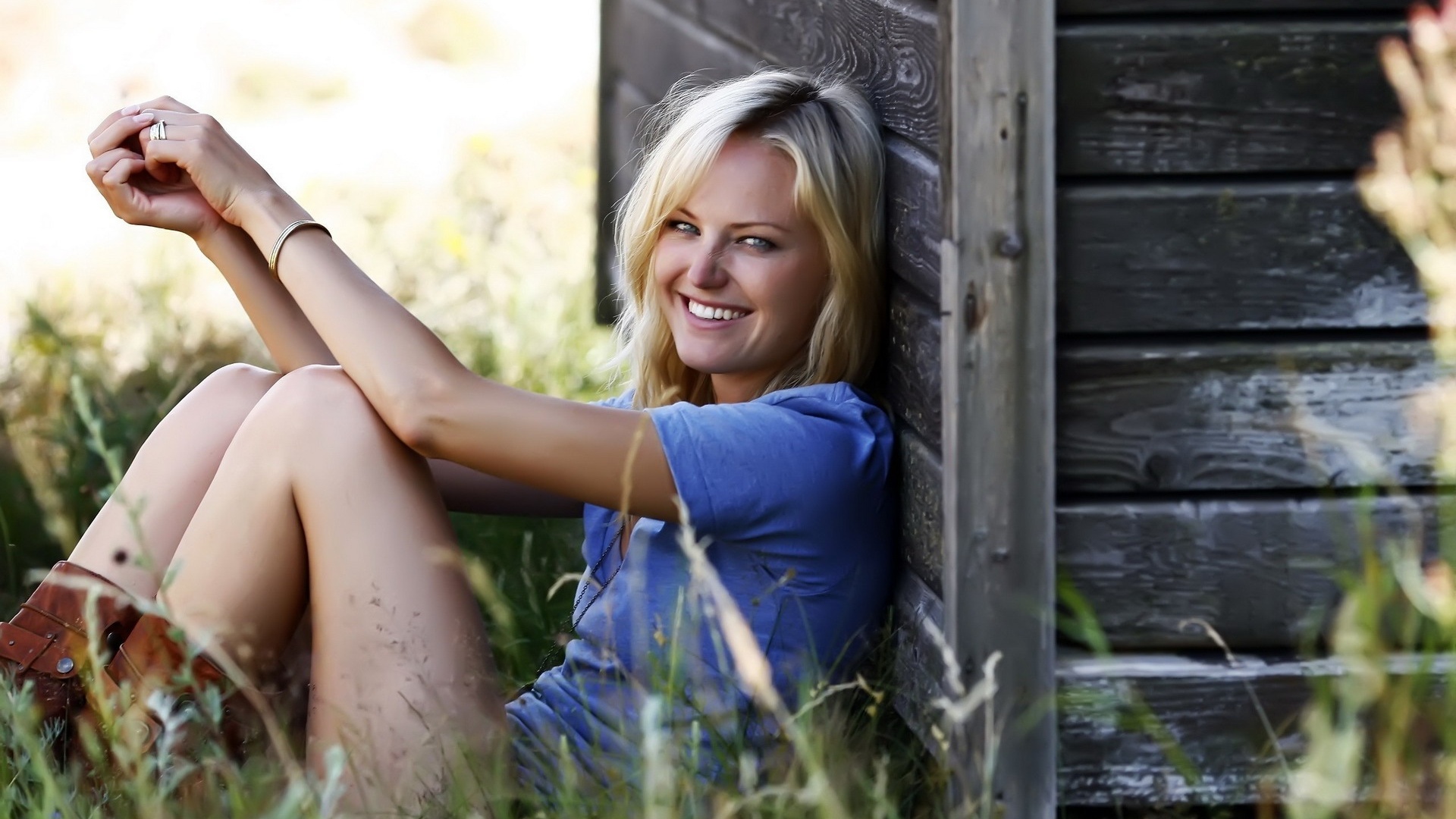 Malin Akerman Blonde Smile Grass Wall