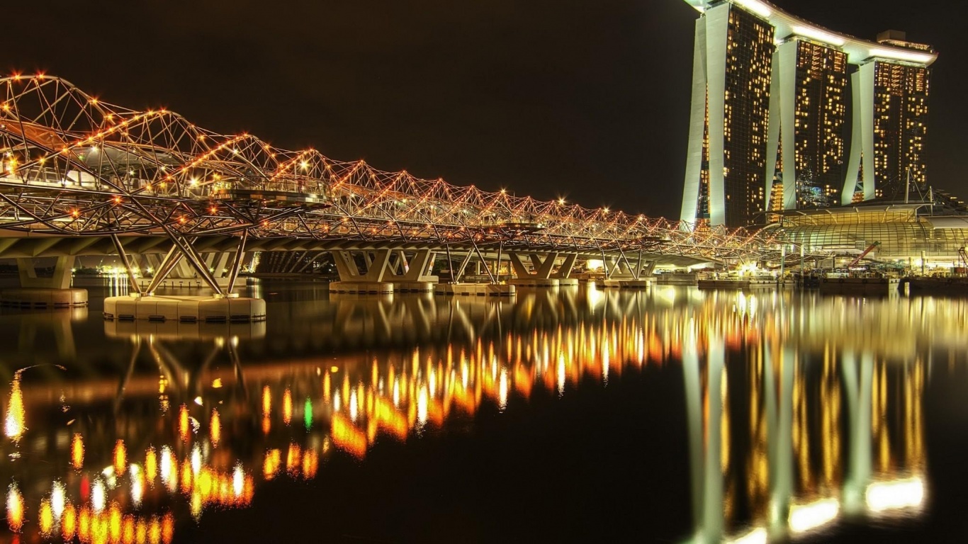 Marina Bay Sands Hotel Bridge Night River Singapore