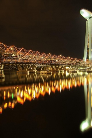 Marina Bay Sands Hotel Bridge Night River Singapore