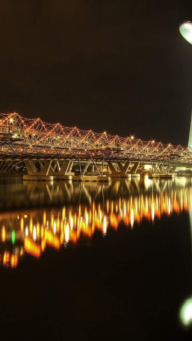 Marina Bay Sands Hotel Bridge Night River Singapore