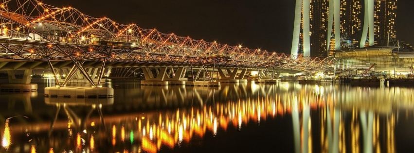 Marina Bay Sands Hotel Bridge Night River Singapore